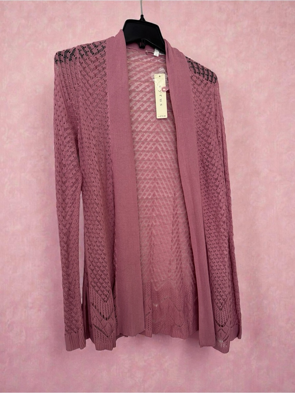 Cyrus Mauve Open-Front Knit Cardigan